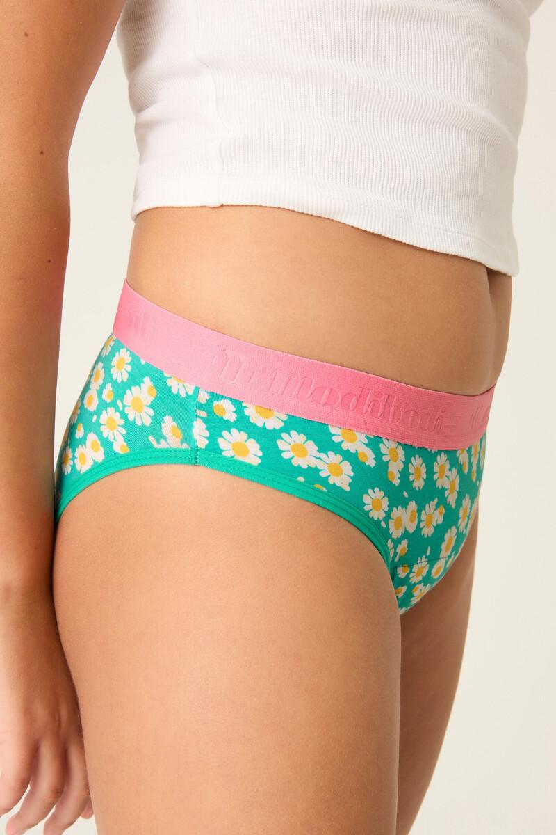 Women'secret Braguita Menstrual Adolescente Hipster Algodón Orgánico Daisy Chain Pink Absorción Moderada Abundante