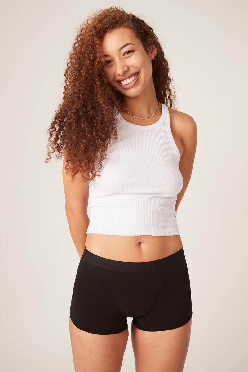 women'secret Braguita menstrual adolescente hipster boyshort algodón orgánico negra absorción Moderada Abundante