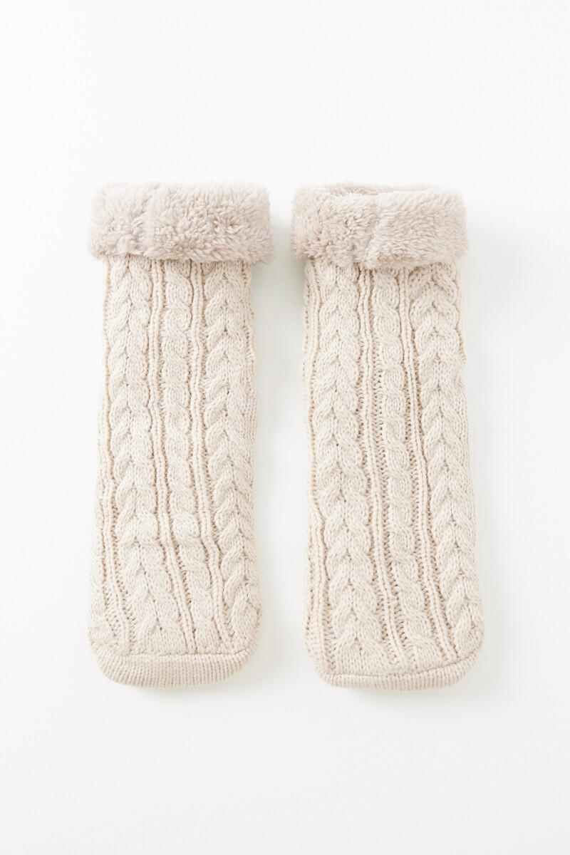 Women'secret Calcetines Altos Antideslizantes Pelo Beige
