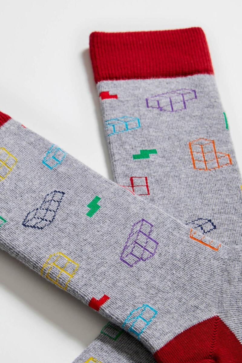 Women'secret Calcetines Altos Besocks De TETRIS De Algodón Orgánico Color Gris