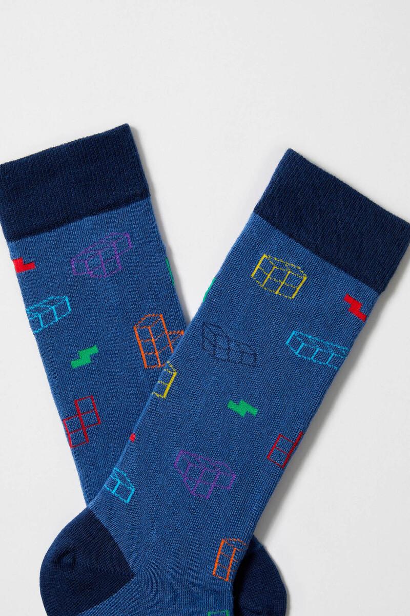 Women'secret Calcetines Altos Besocks De TETRIS De Algodón Orgánico Color Azul