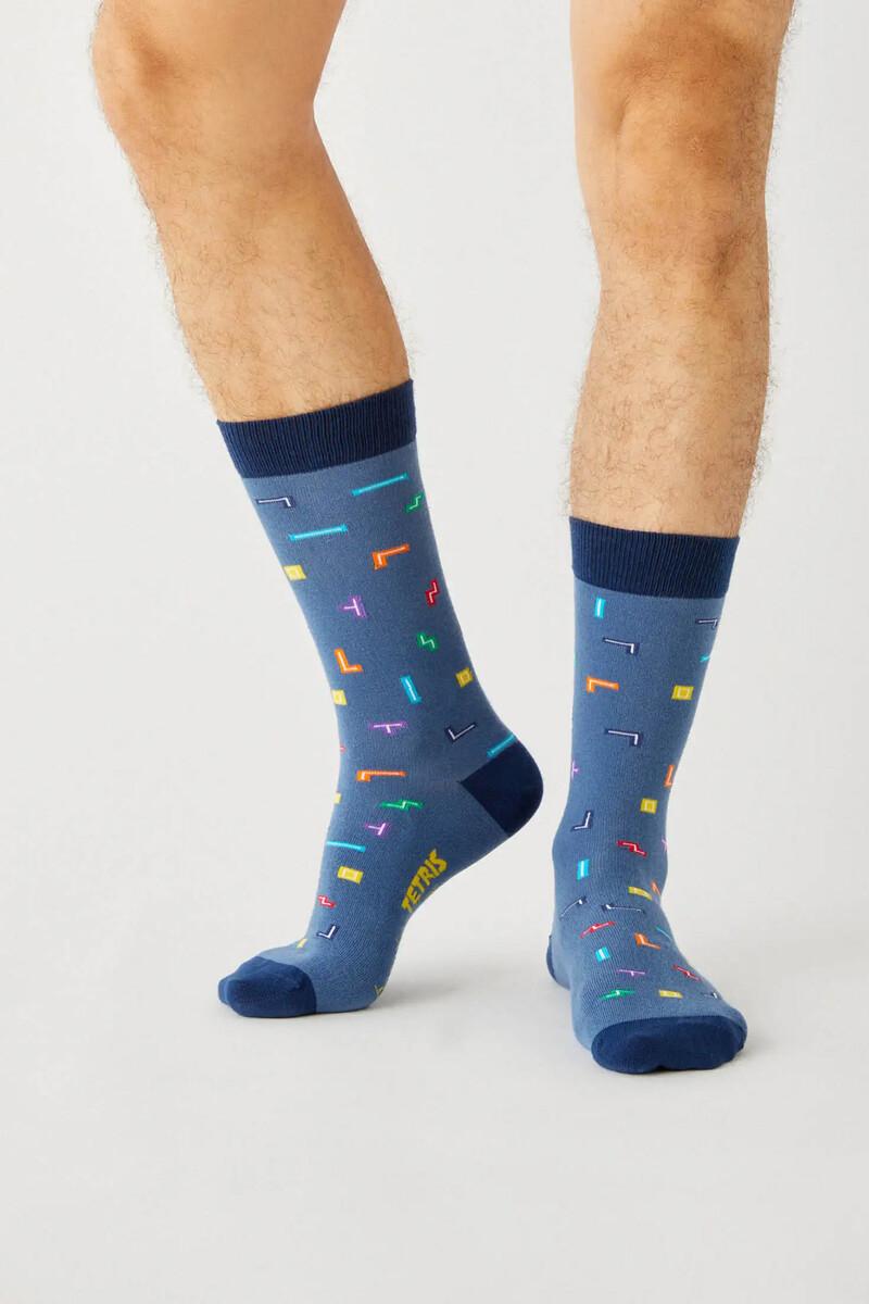 Women'secret Calcetines Altos Besocks De TETRIS De Algodón Orgánico Color Azul