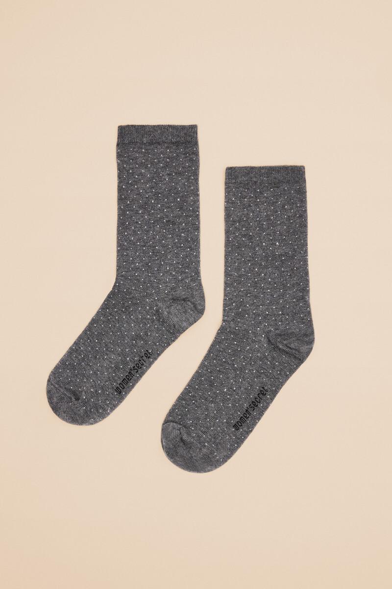 Women'secret Calcetines Largos Algodón Lunares Gris