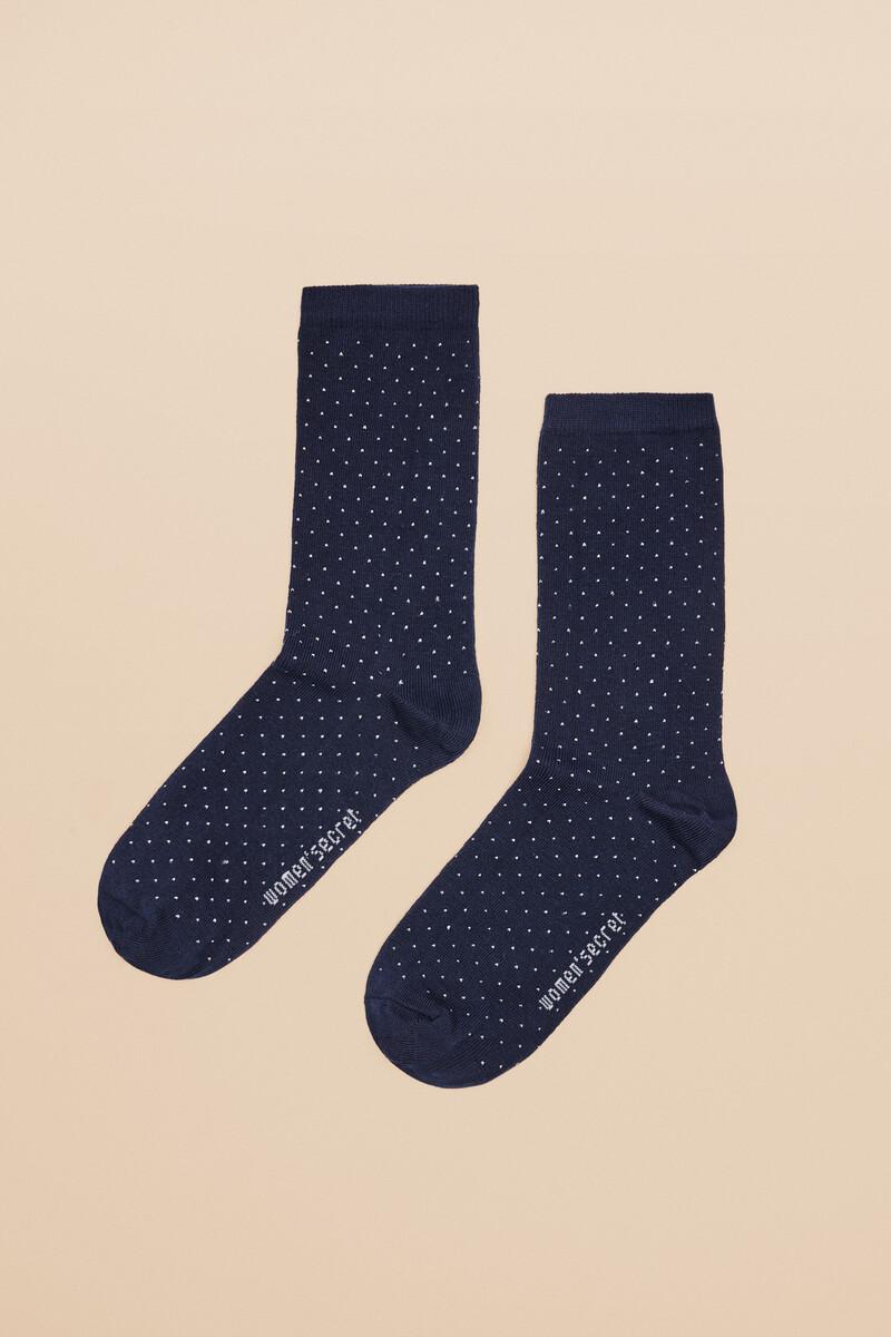 Women'secret Calcetines Largos Algodón Lunares Navy