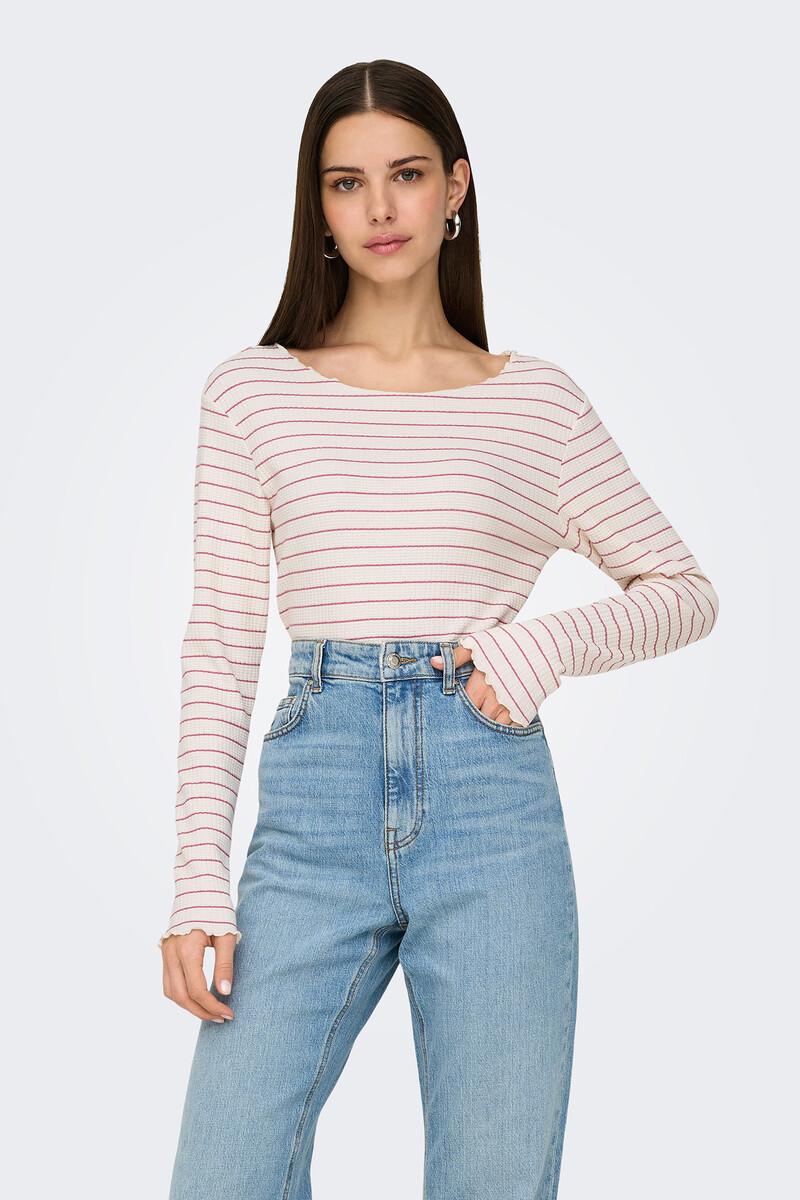 women'secret Camiseta corta manga larga bordes ondulados