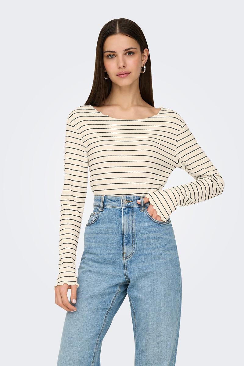 women'secret Camiseta corta manga larga bordes ondulados