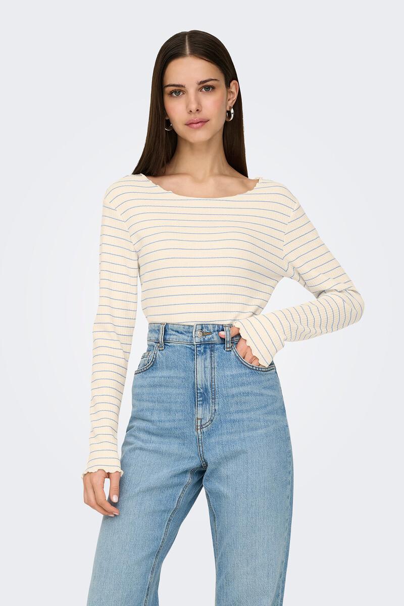 women'secret Camiseta corta manga larga bordes ondulados