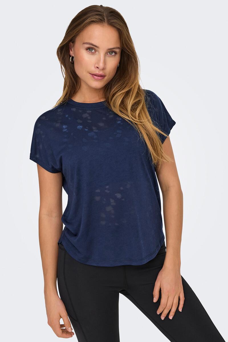 women'secret Camiseta fluída de cuello redondo y mangas murciélago color azul marino efecto agua