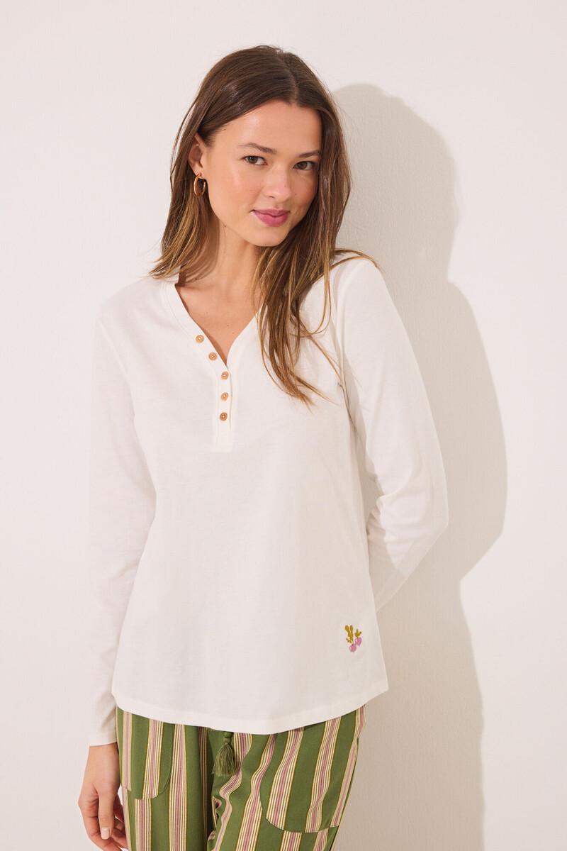 Women'secret Camiseta Lisa Manga Larga 100% Algodón Blanco