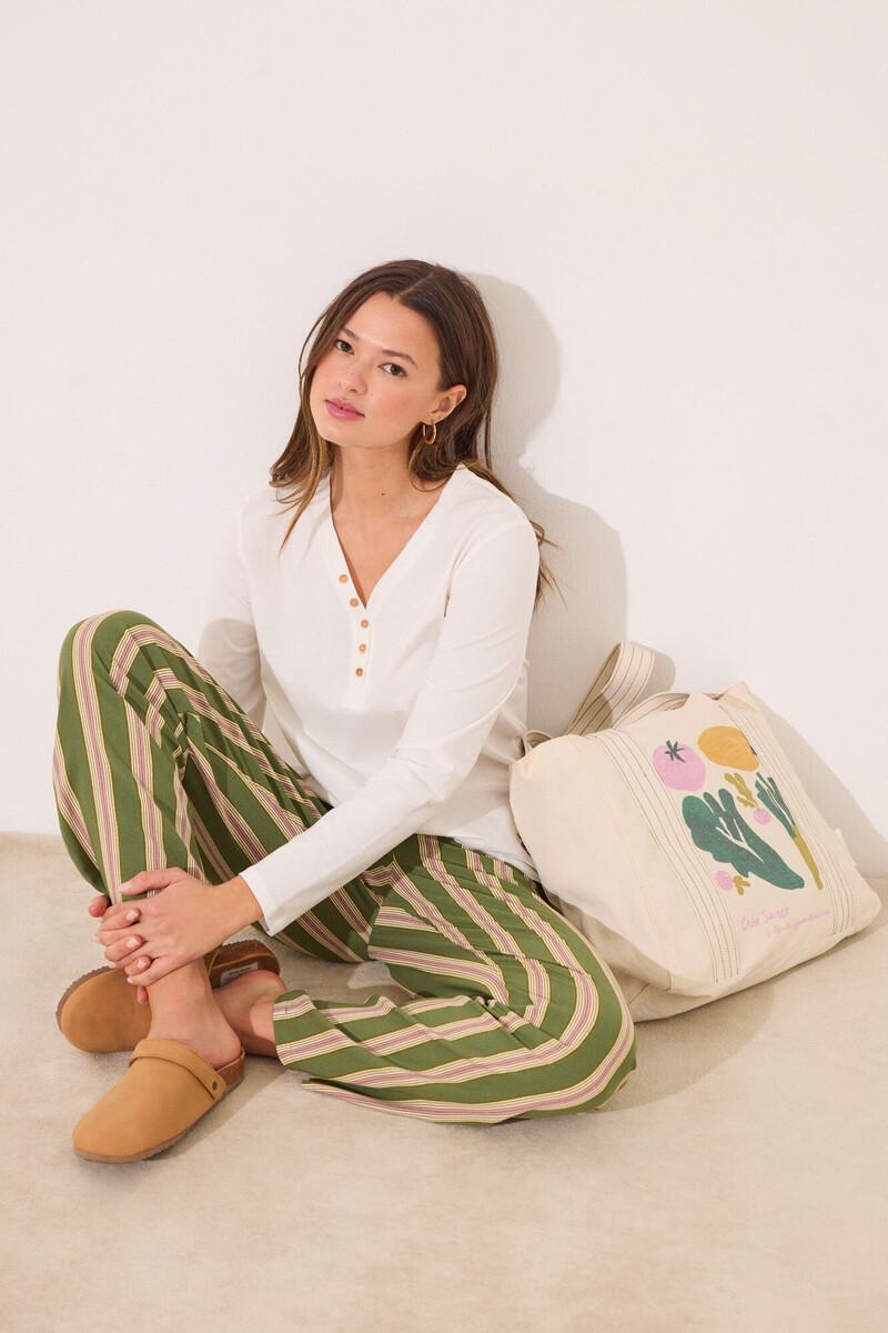 women'secret Camiseta lisa manga larga 100% algodón blanco