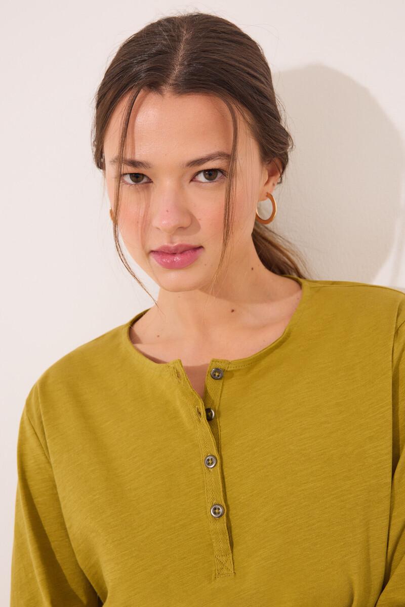 Women'secret Camiseta Lisa Manga Larga 100% Algodón Kaki