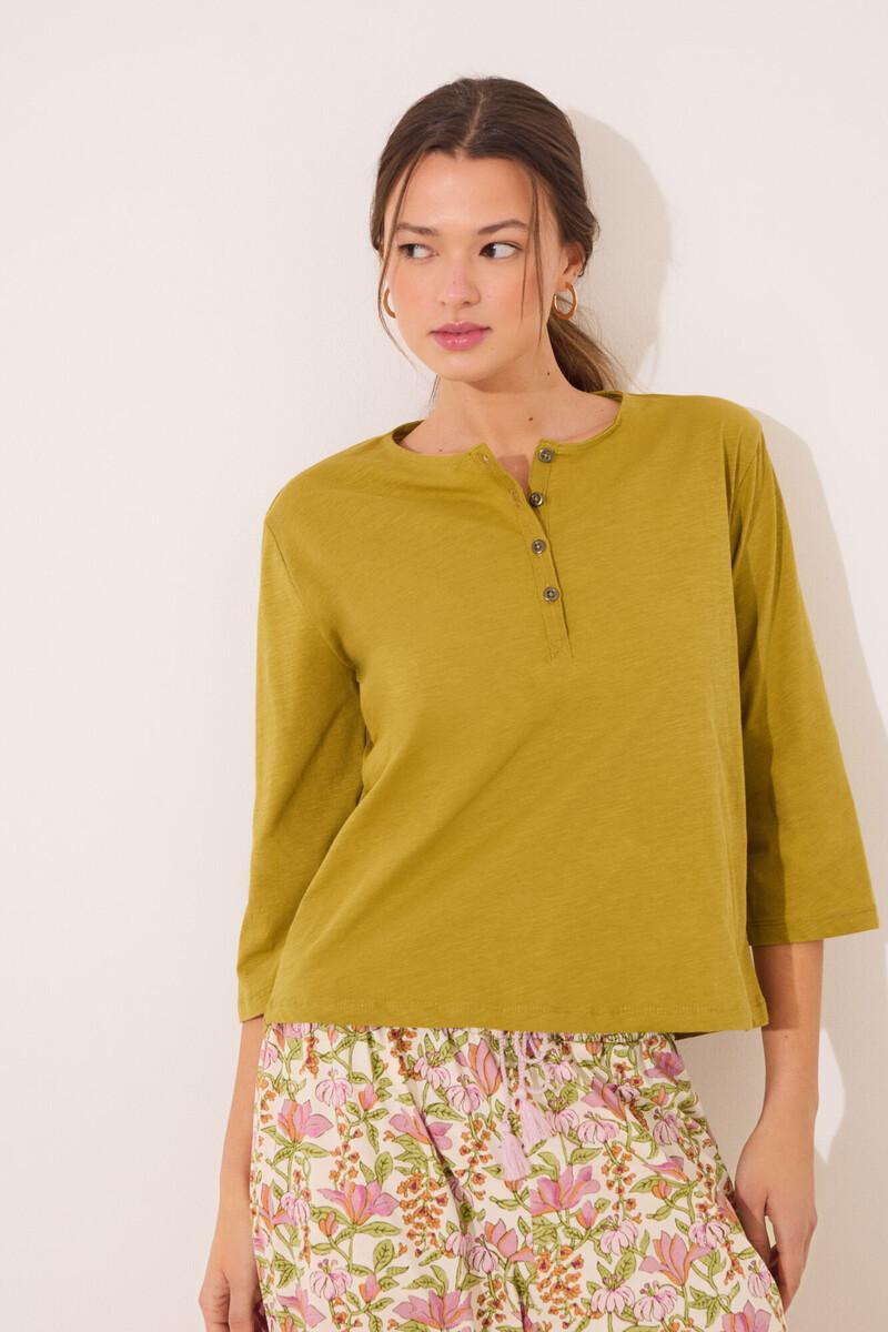 women'secret Camiseta lisa manga larga 100% algodón kaki