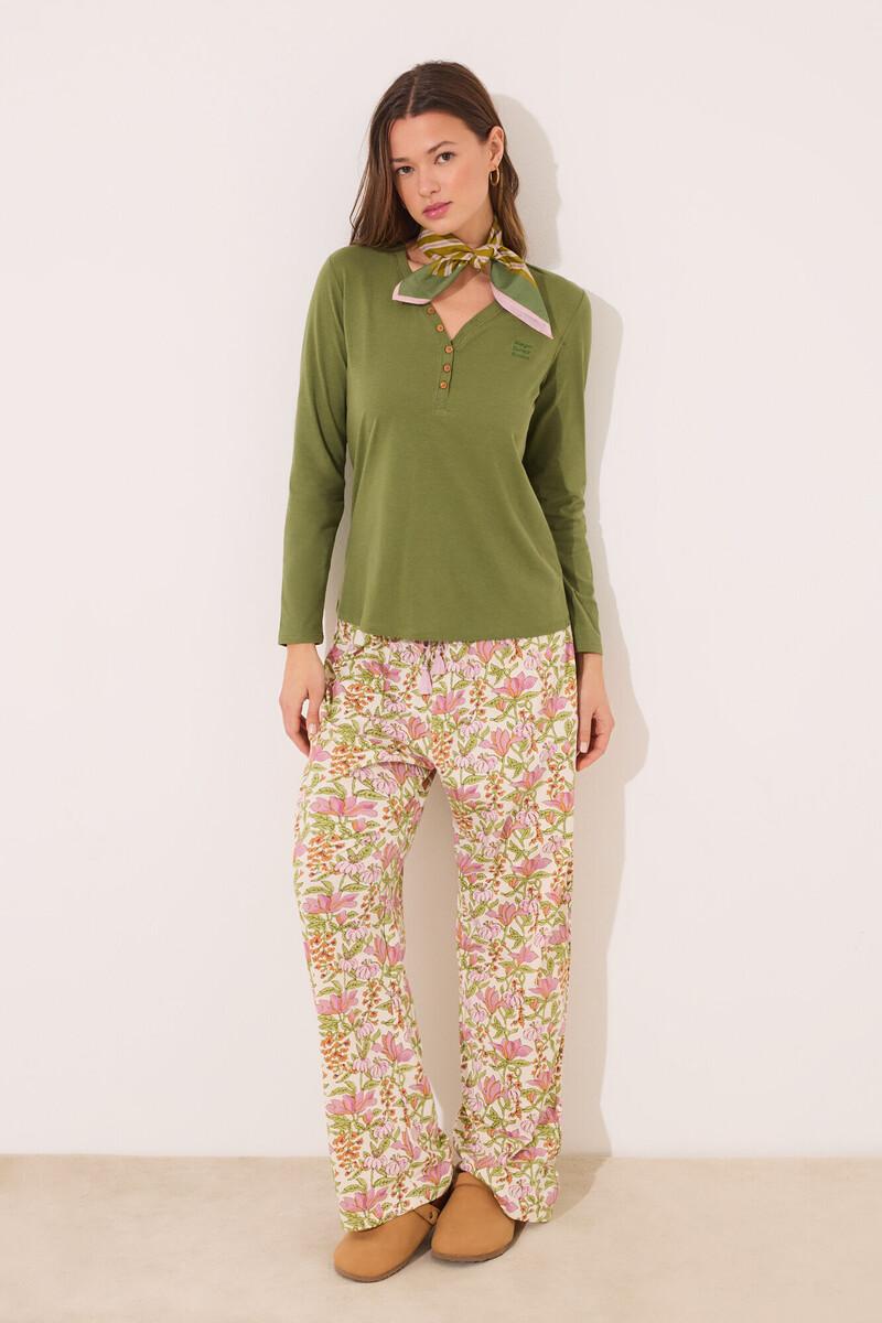 Women'secret Camiseta Lisa Manga Larga 100% Algodón Verde