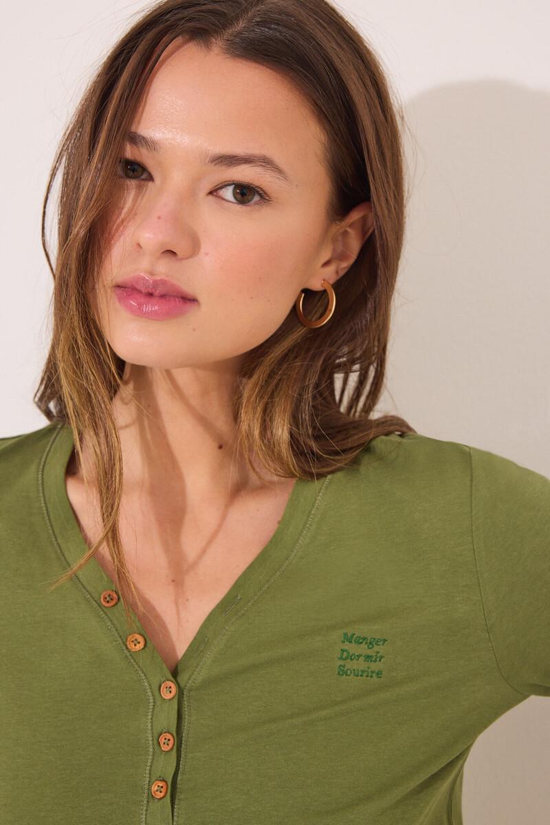 Women'secret Camiseta Lisa Manga Larga 100% Algodón Verde