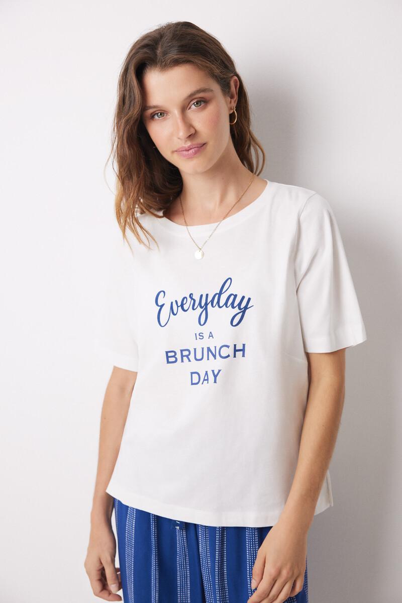 women'secret Camiseta manga corta 100% algodón marfil