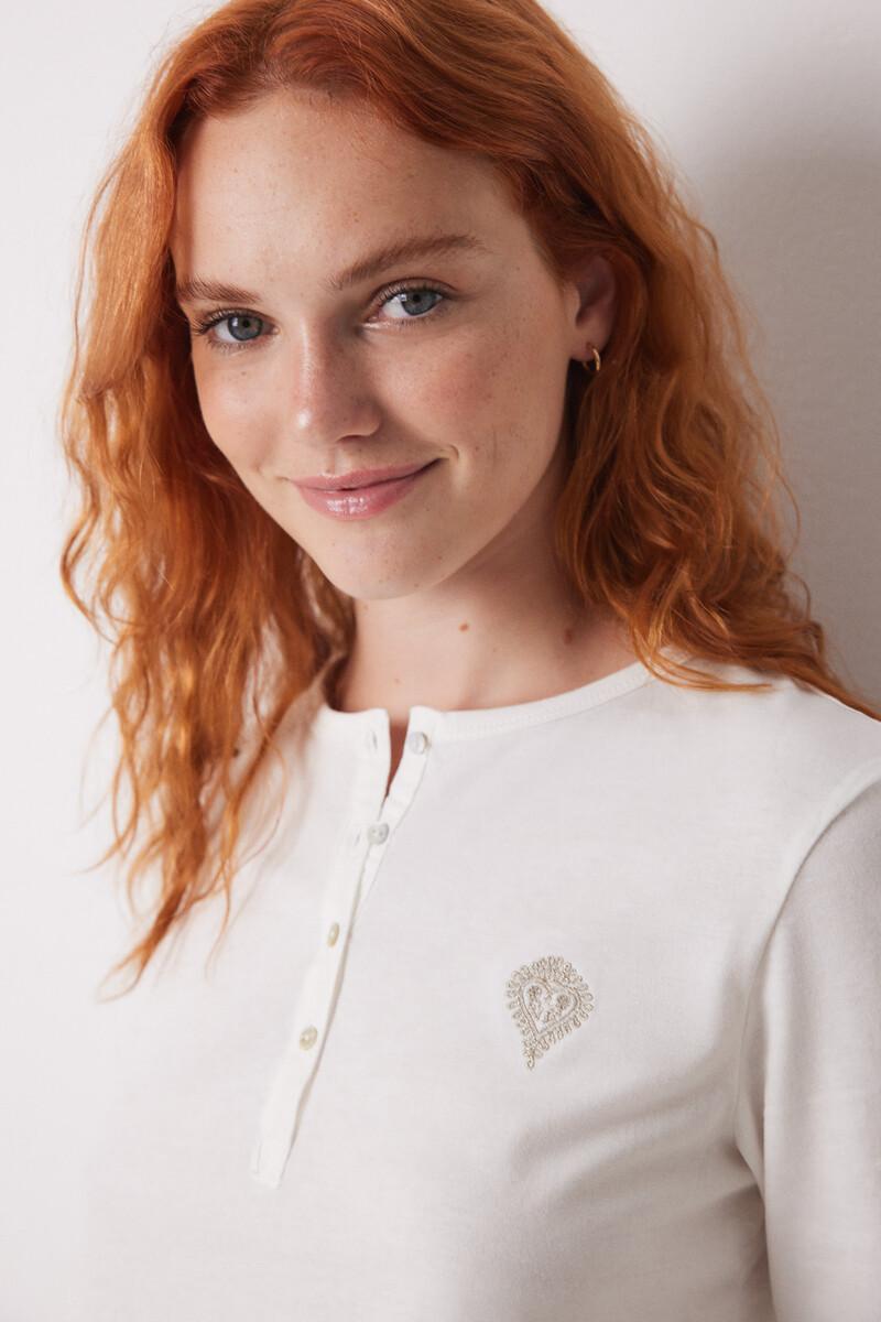 Women'secret Camiseta Manga Larga 100% Algodón Marfil