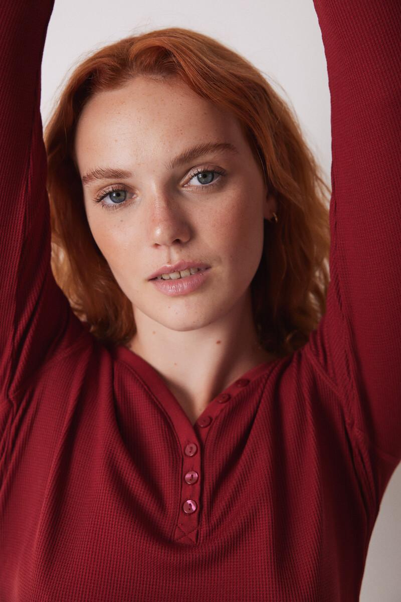 Women'secret Camiseta Manga Larga Tejido Waffle Rojo