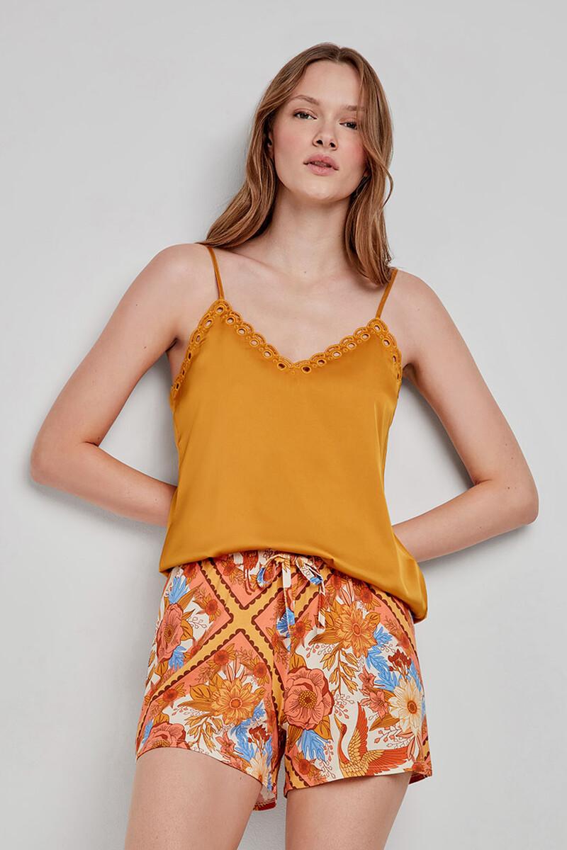 women'secret Camiseta pijama tirantes satinada amarillo