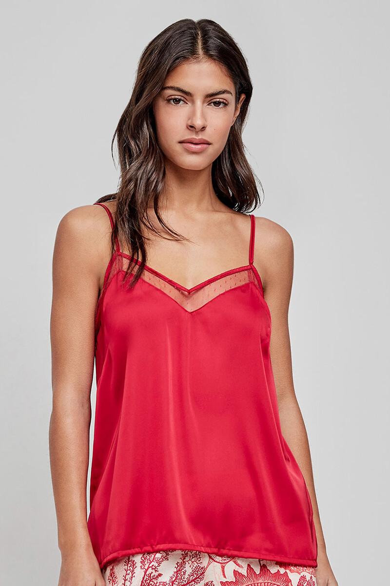 women'secret Camiseta pijama tirantes satinada roja