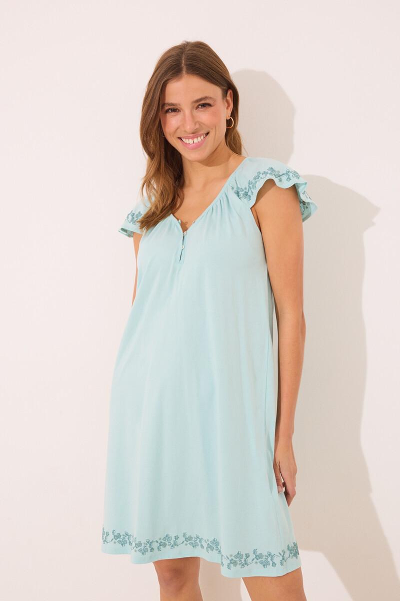 women'secret Camisón corto 100% algodón verde bordado