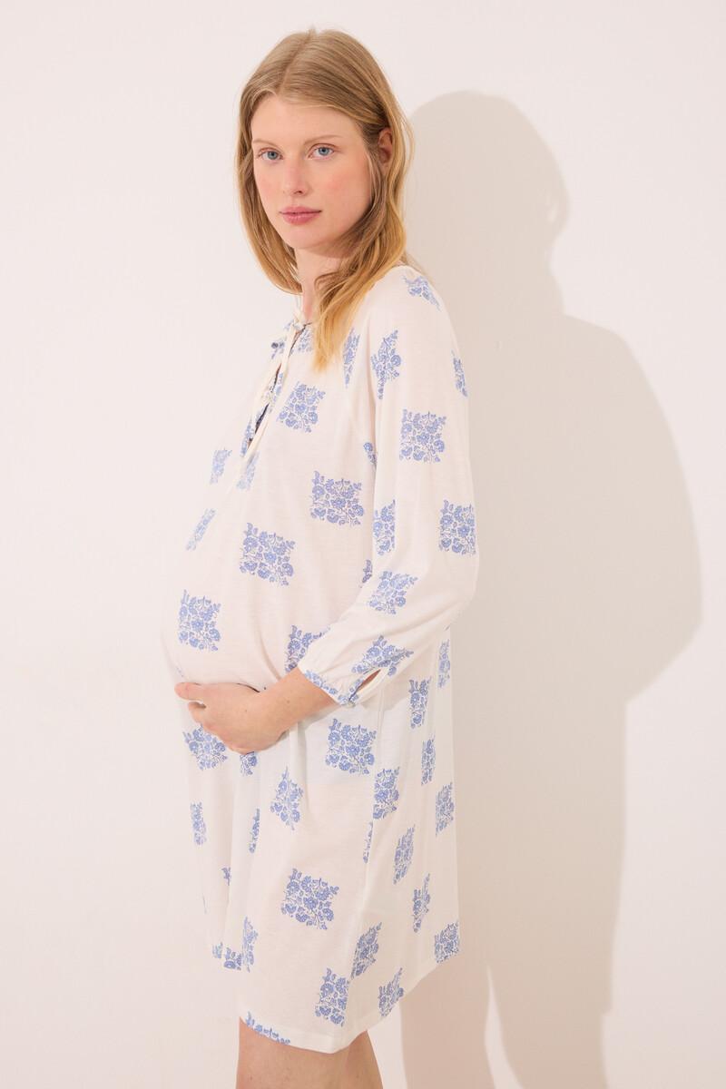 women'secret Camisón corto "maternity" blanco estampado boho