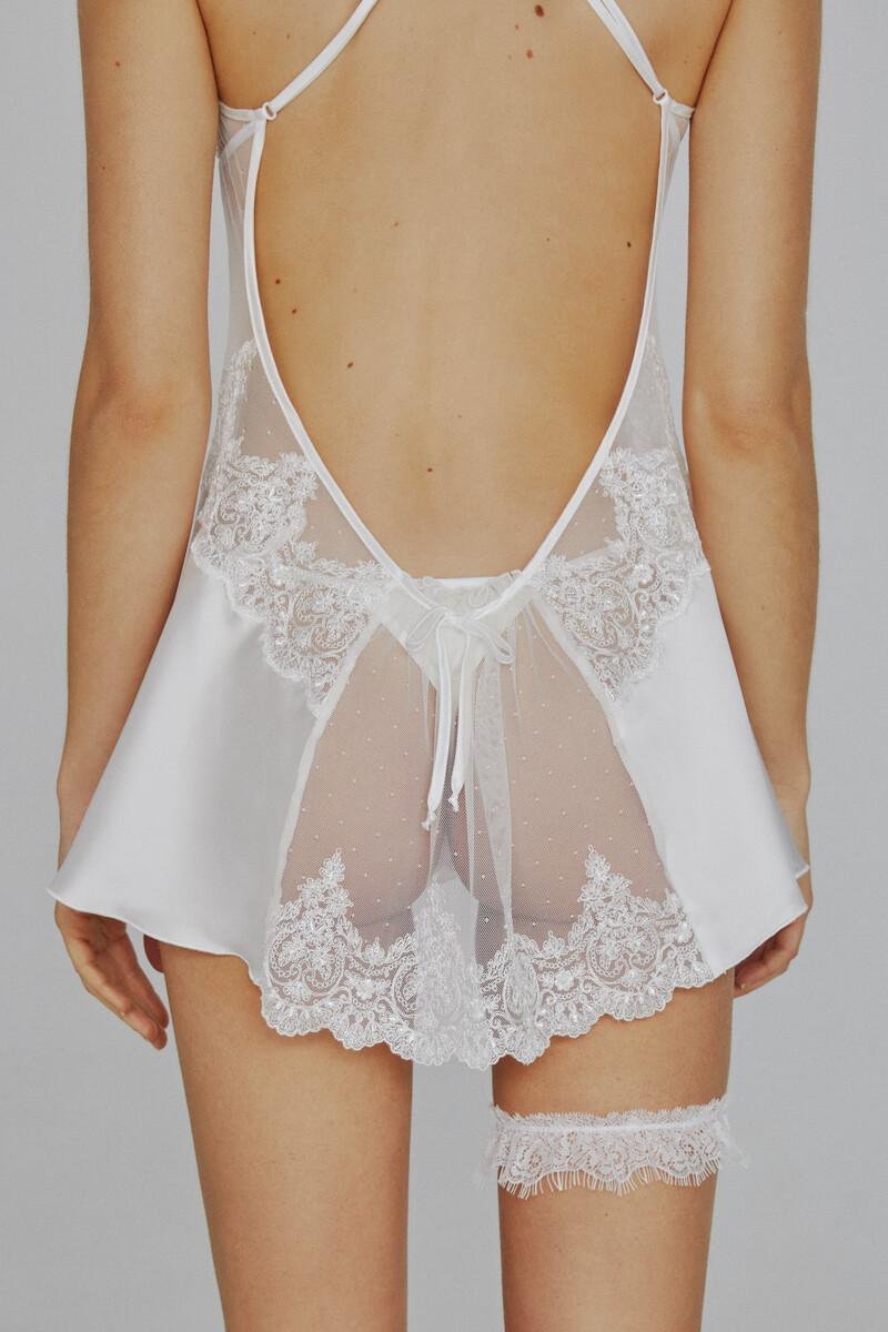 Women'secret Camisón Ivette Bridal De Satén Con Tanga En Blanco