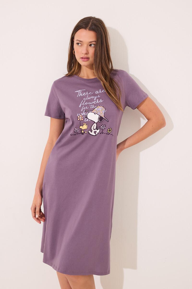 Women'secret Camisón Midi 100% Algodón Morado Snoopy