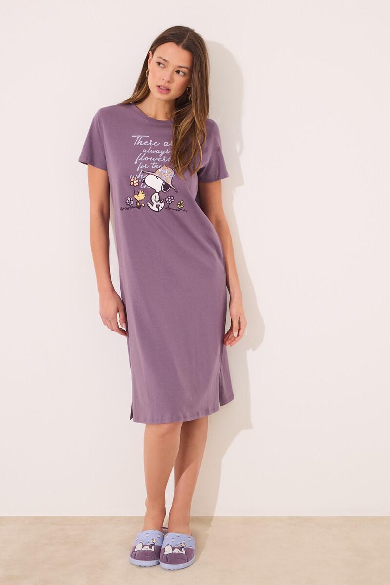 women'secret Camisón midi 100% algodón morado Snoopy