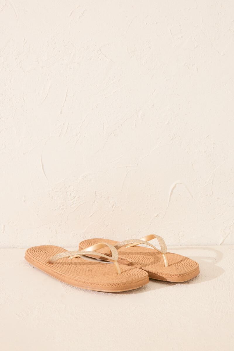 Women'secret Chanclas Esparto Punta Cuadrada Tira Brillo