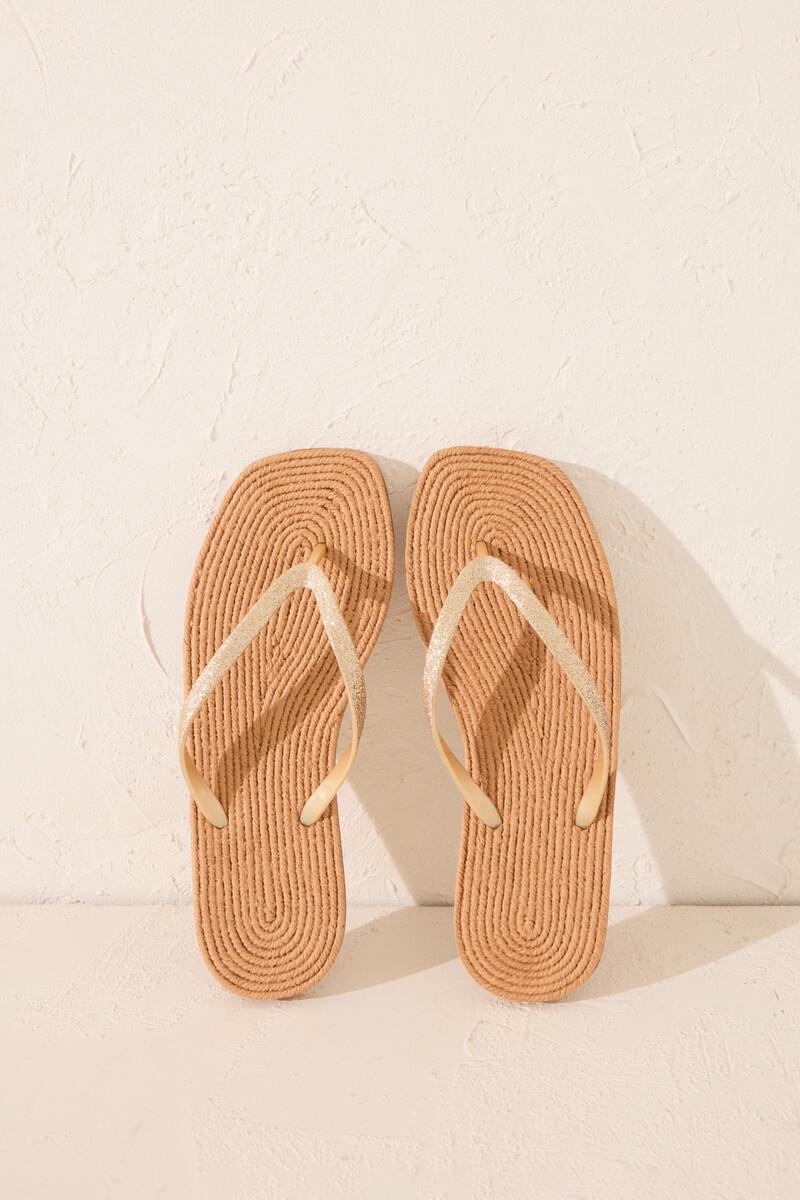 Women'secret Chanclas Esparto Punta Cuadrada Tira Brillo