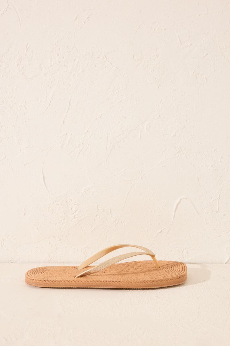 Women'secret Chanclas Esparto Punta Cuadrada Tira Brillo