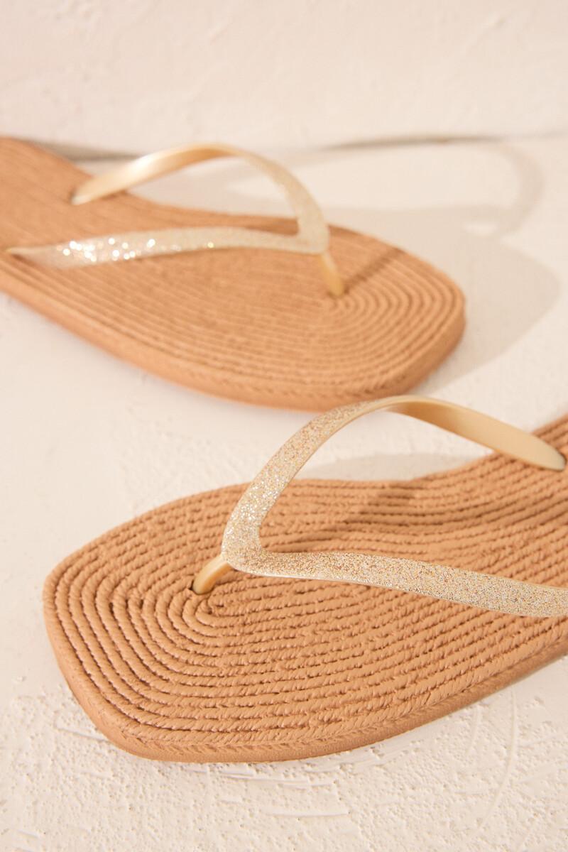 women'secret Chanclas esparto punta cuadrada tira brillo