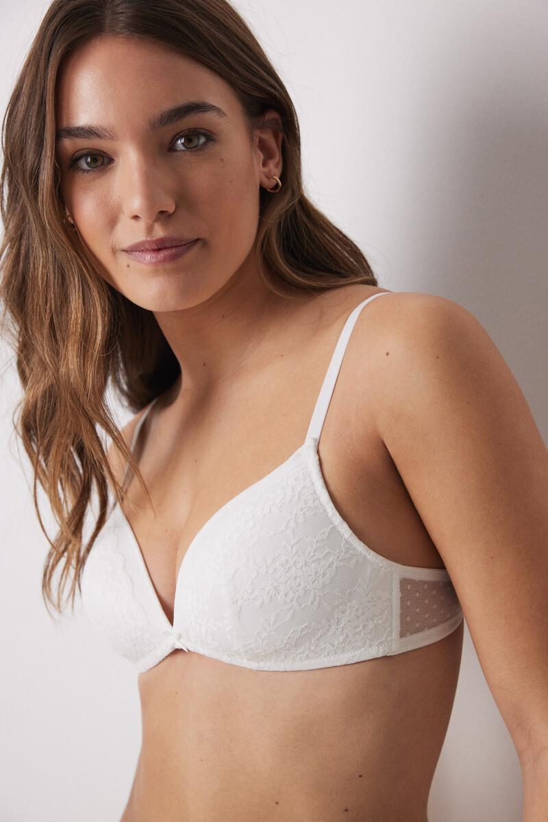 Women'secret CHARMING Sujetador Triangular Relleno Sin Aro Encaje Tul Plumeti Marfil