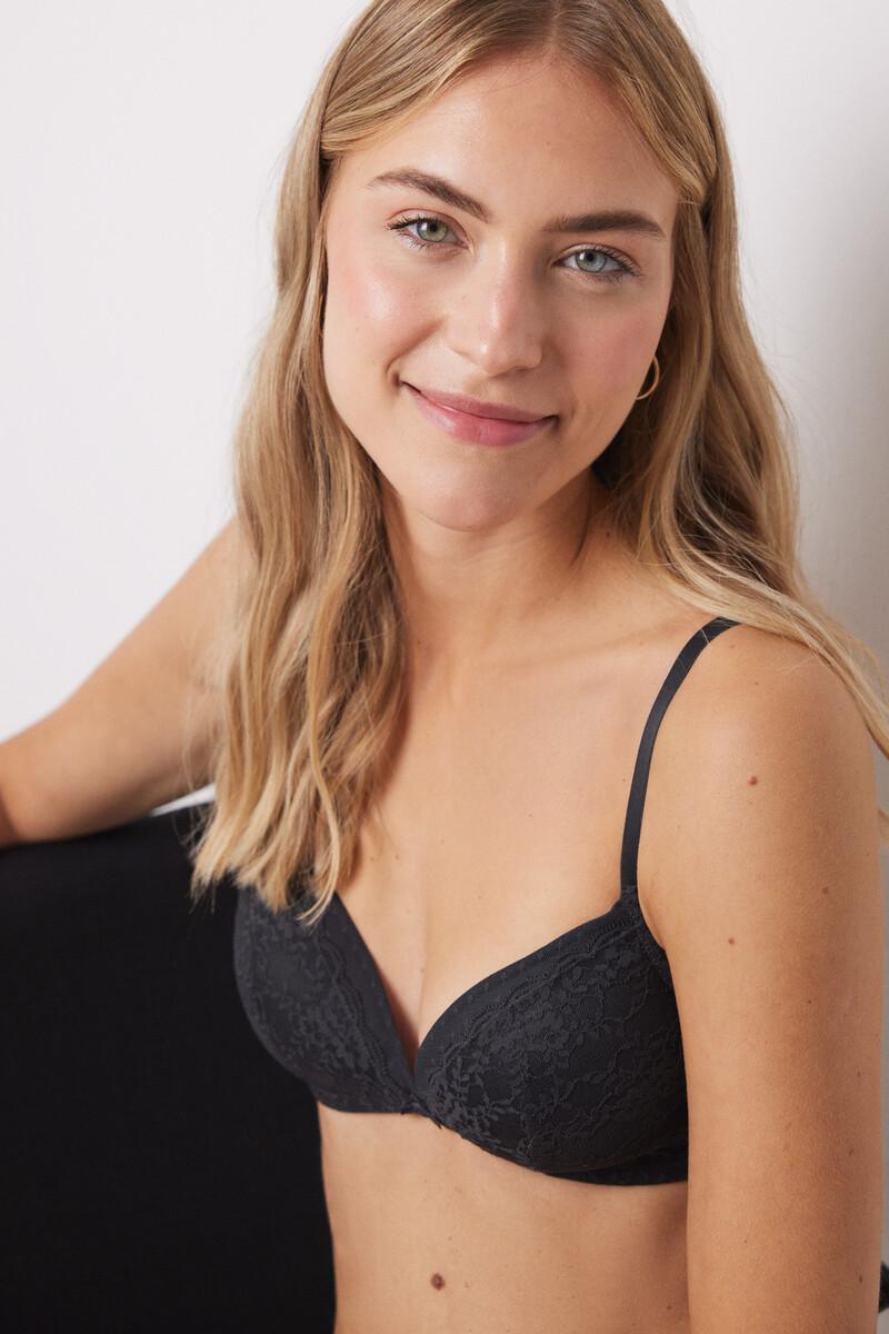 Women'secret CHARMING Sujetador Triangular Relleno Sin Aro Encaje Tul Plumeti Gris