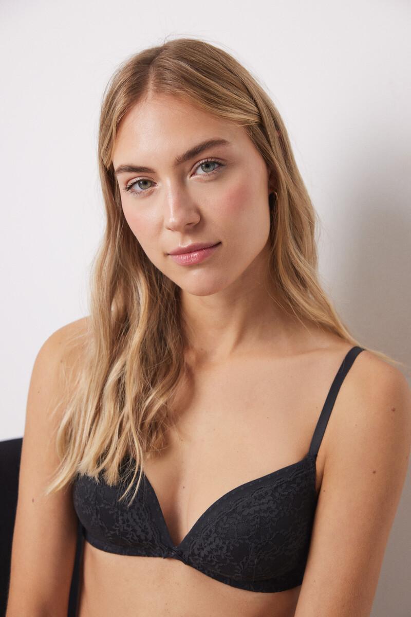 Women'secret CHARMING Sujetador Triangular Relleno Sin Aro Encaje Tul Plumeti Gris