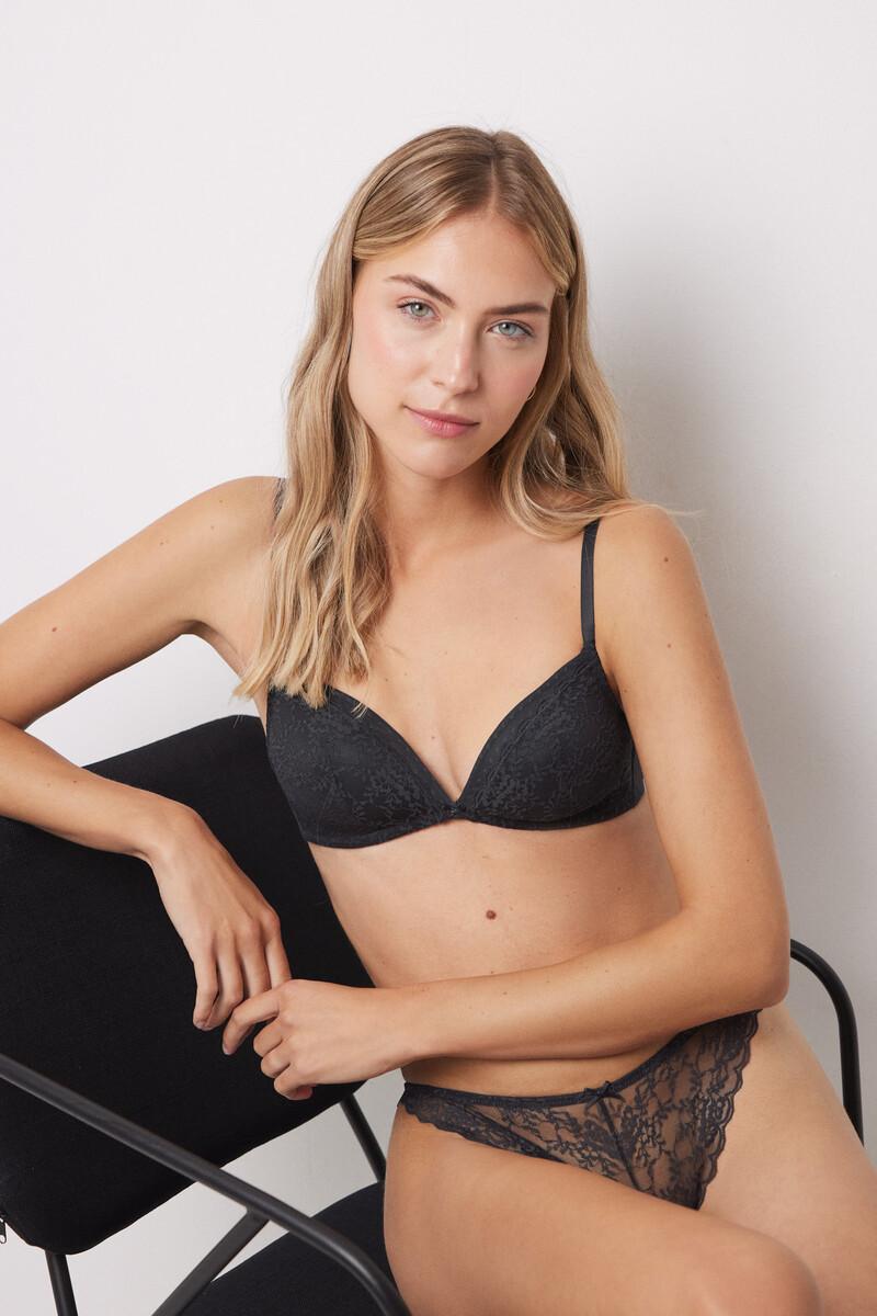 women'secret CHARMING Sujetador triangular relleno sin aro encaje tul plumeti gris