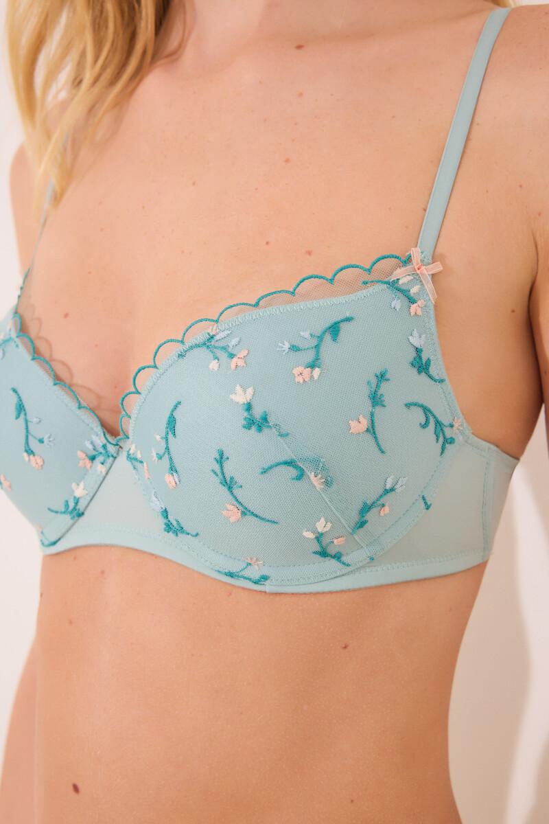Women'secret GORGEOUS Sujetador Push Up Bordado Flores Azul Claro