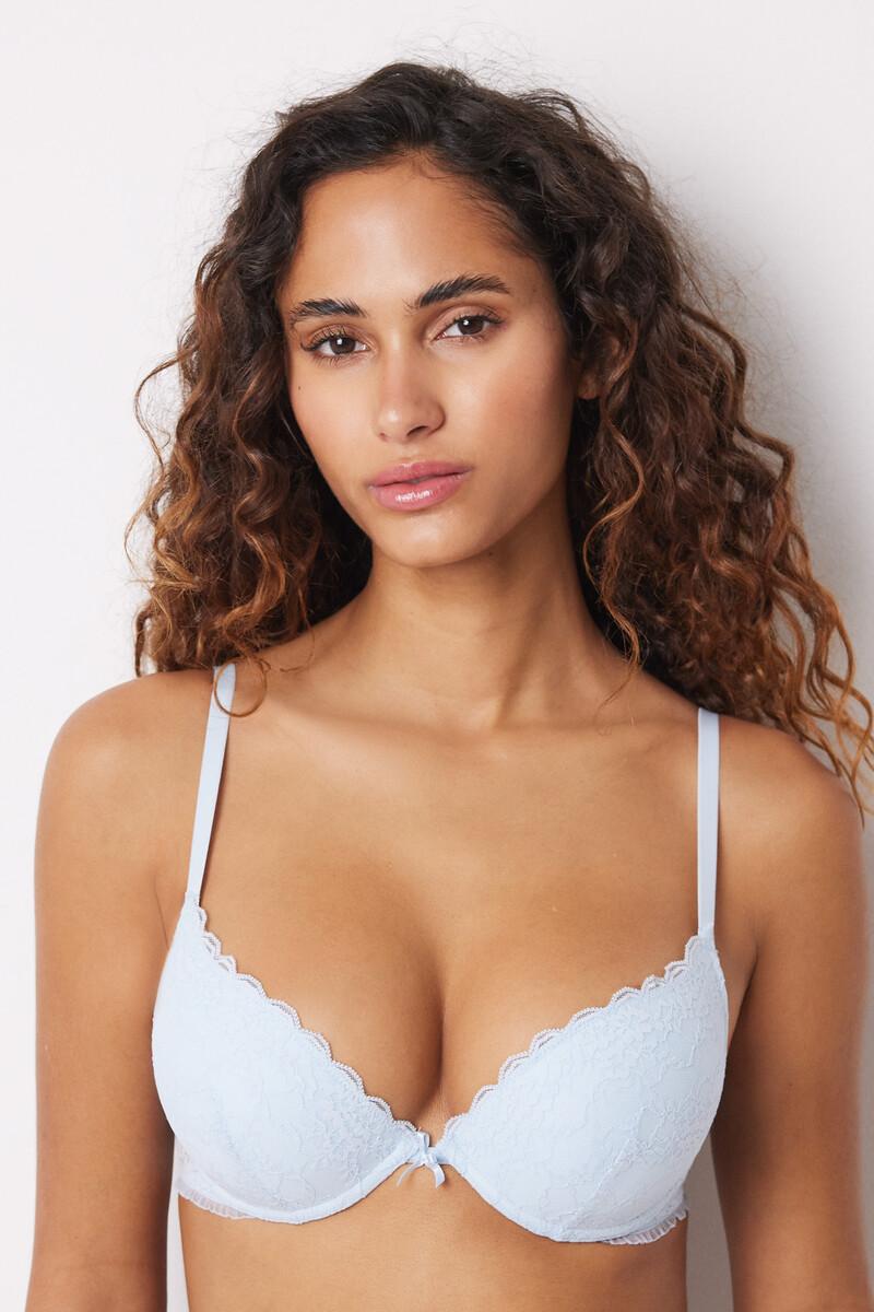 women'secret GORGEOUS sujetador push up relleno de encaje azul celeste