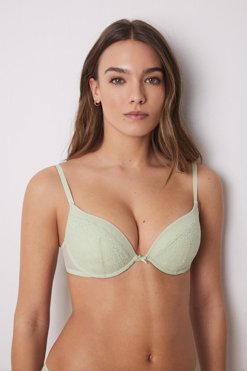 Women'secret GORGEOUS Sujetador Push Up Relleno Encaje Tul Plumeti Verde