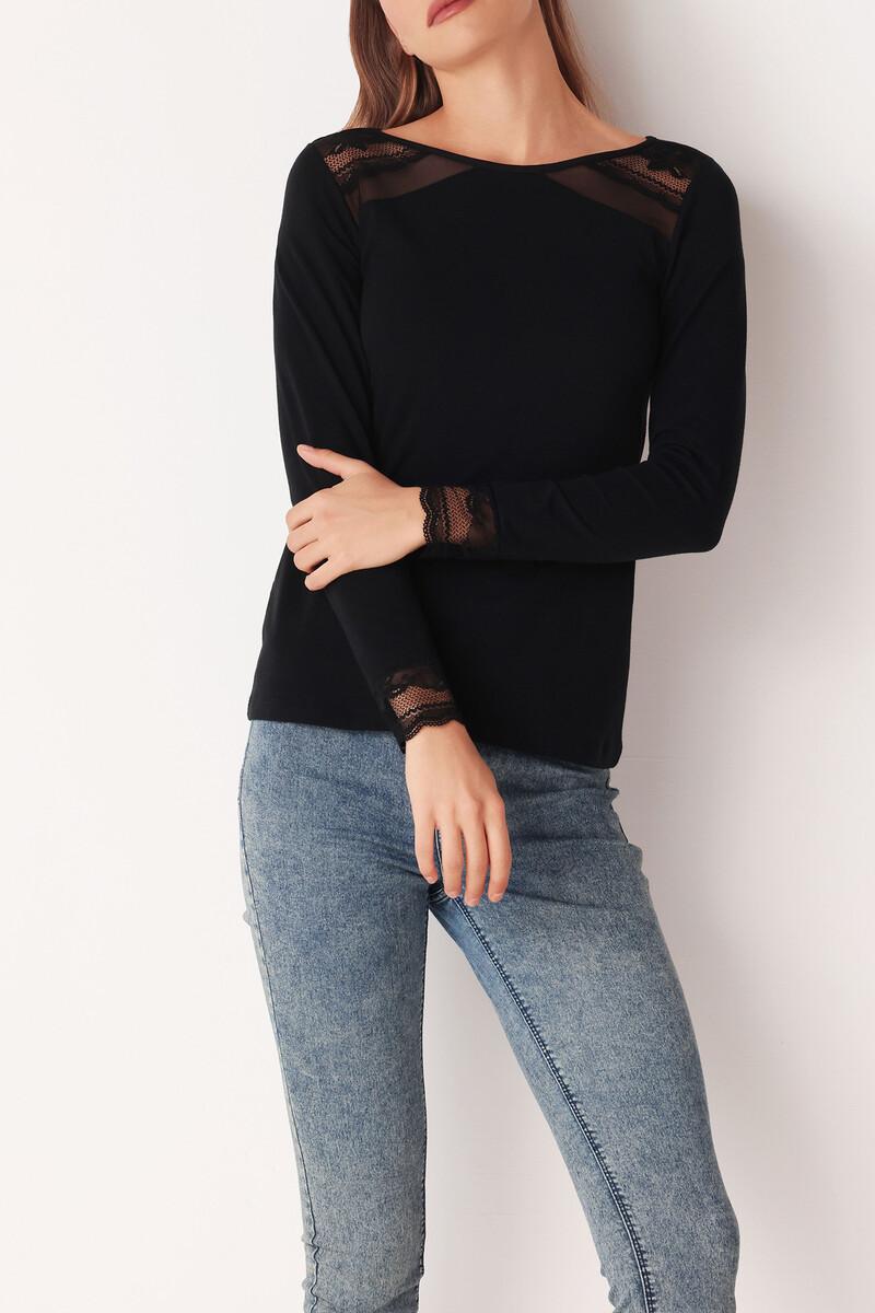 women'secret Jersey cuello redondo manga larga negro