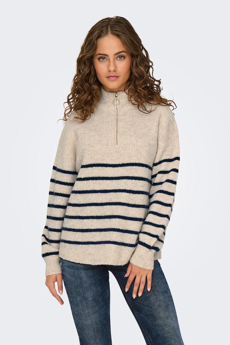 women'secret Jersey de lana con cuello alto y cierre media cremallera con a rallas