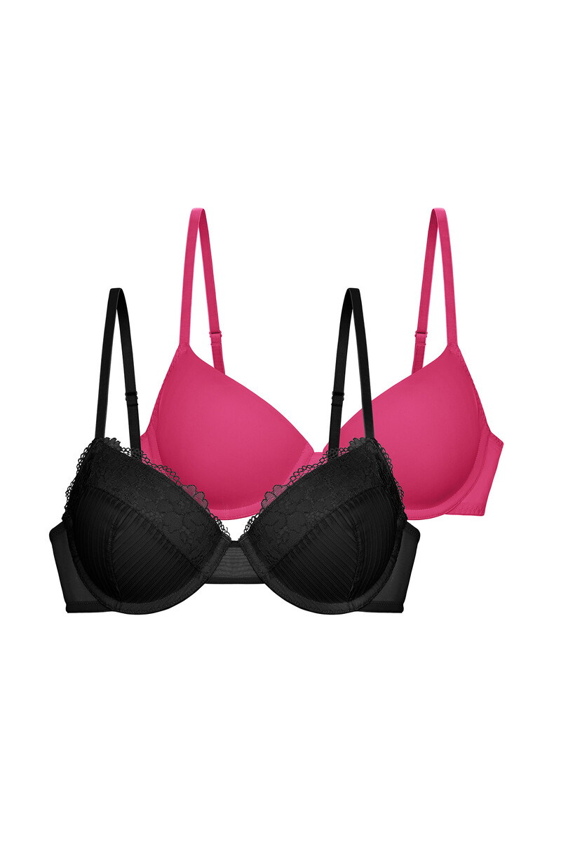 women'secret Pack 2 sujetadores encaje negro y rosa