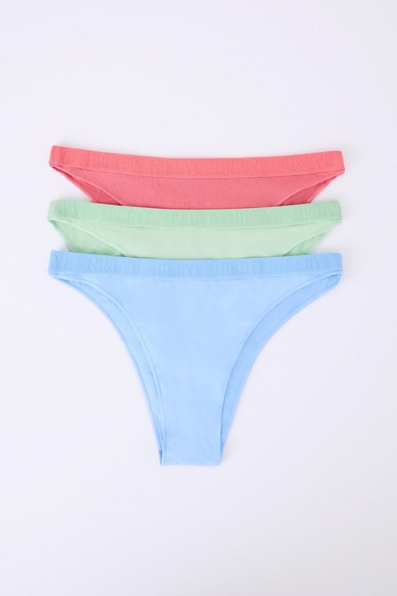 women'secret Pack 3 bragas brasileñas azul rosa verde