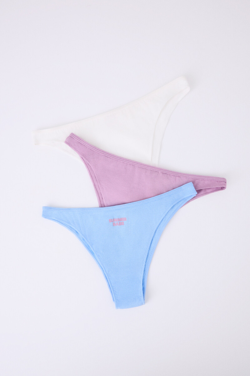 women'secret Pack 3 bragas brasileñas blanco azul lila