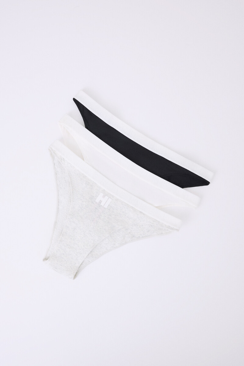 Women'secret Pack 3 Bragas Brasileñas Blanco Gris Negro