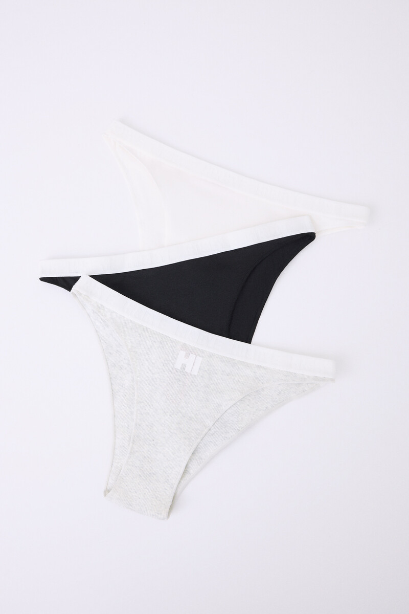 women'secret Pack 3 bragas brasileñas blanco gris negro