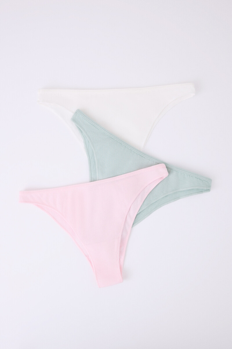 women'secret Pack 3 bragas brasileñas blanco rosa verde