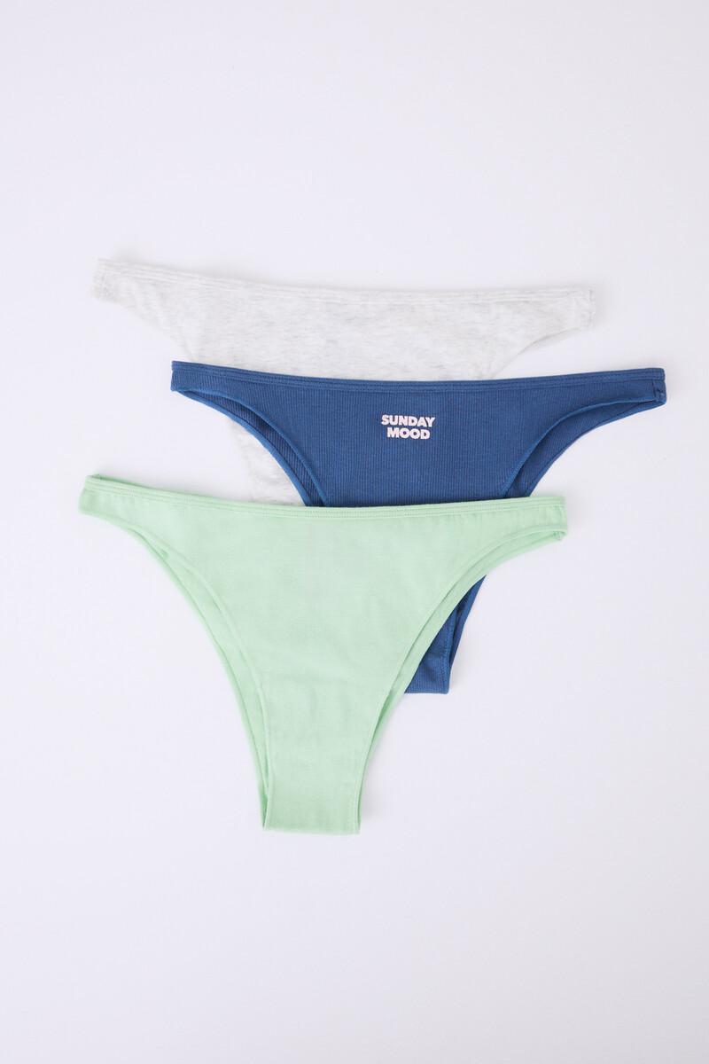 women'secret Pack 3 bragas brasileñas verde azul gris