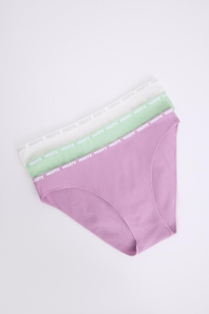 women'secret Pack 3 bragas clásicas blanco lila verde