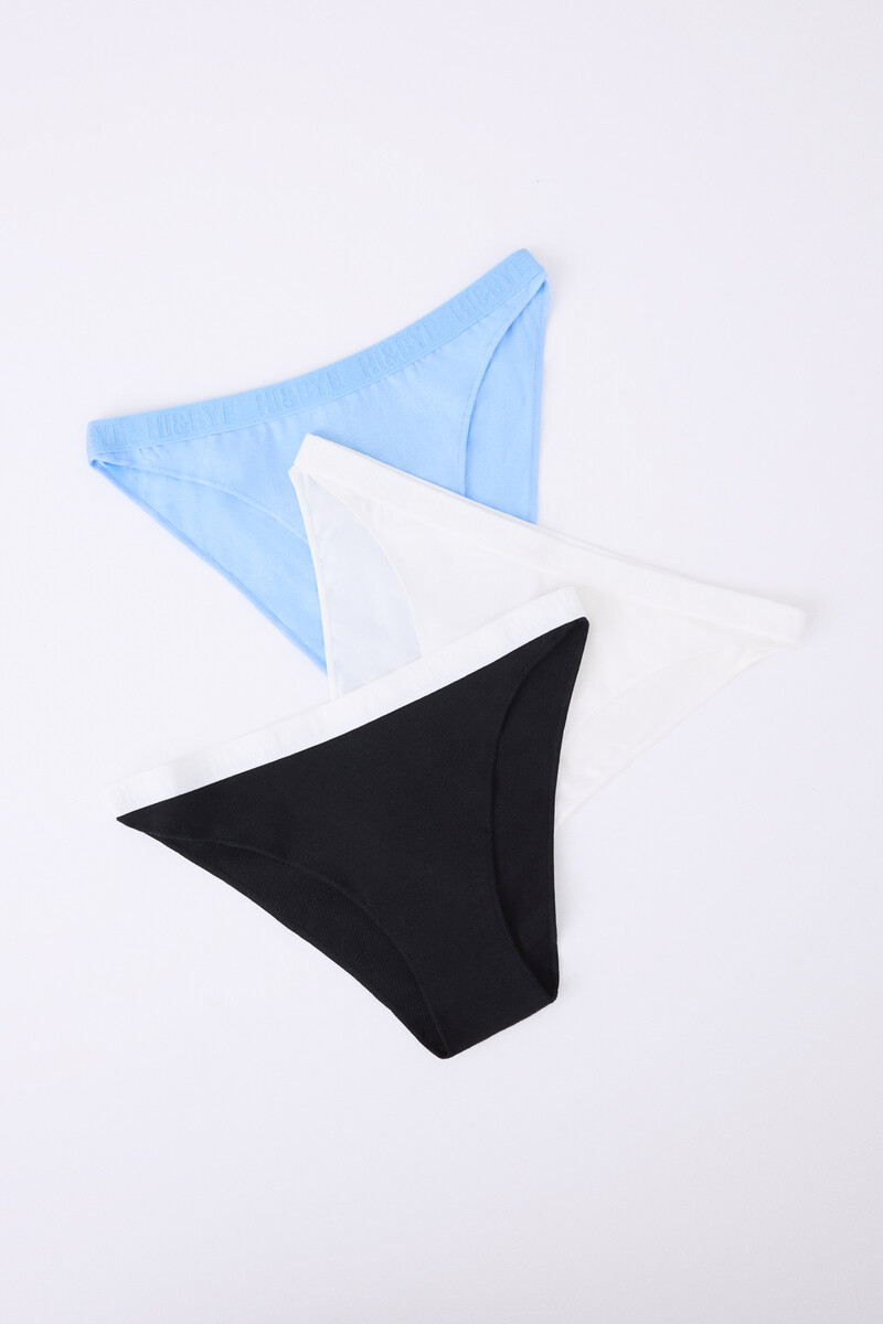 women'secret Pack 3 bragas clásicas blanco negro azul
